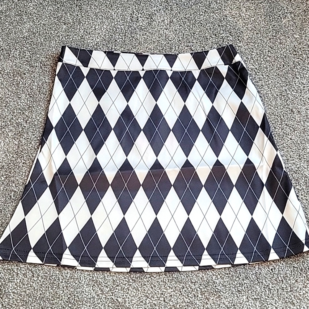Sugar Thrillz Black and White Argyle Mini Skirt